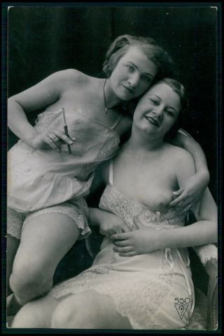 Biederer Lesbian Smoking Cigarette French Nude Woman Old C1925 Photo Postcard