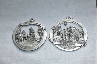 Vintage Pewter Christmas Ornament Holiday Songs Oh Holy Night Away In Manger
