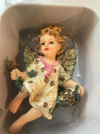 4 Angel Cherub Christmas Ornaments,  white With Gold Accents, 2