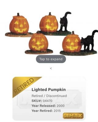 Lemax Spooky Town Lighted Pumpkin Set With Black Cats Halloween 04470 Retired