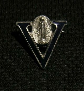 Wwii Sterling Silver Virgin Mary V For Victory Pin - Ww2 Catholic Christian