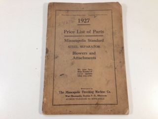 1927 Minneapolis Threshing Machine Co Standard Steel Separator Price List Parts