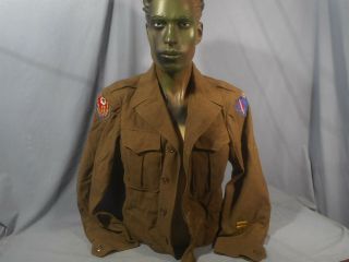 1944 Wwii U.  S.  Army Ike O.  D.  Wool Field Jacket & Patches Communications Size 36