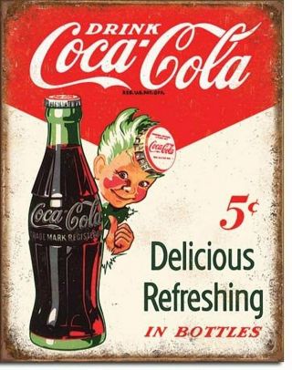 Coca Cola Coke Sprite Boy 5 Cents Vintage Retro Tin Metal Sign 13 X 16in