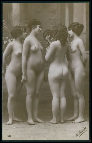 French Nude Woman The Four Graces C1910 - 1920s Old Rppc Photo Postcard