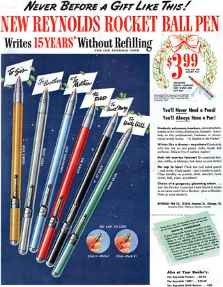 Reynolds Rocket Ball Pen Radar Green Atomic Red Cosmic Gold 1946 Print Ad