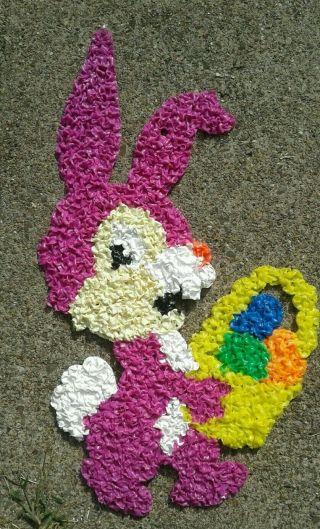 Vtg Melted Plastic Popcorn Purple Bunny Rabbit Spring Easter Decoration 21 "