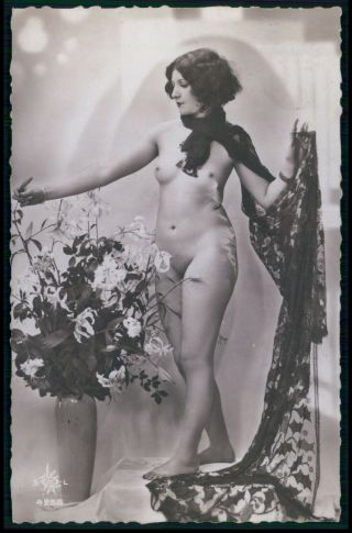 Aa Art Deco French Nude Woman 1920s Old Rppc Photo Postcard Sol 4258