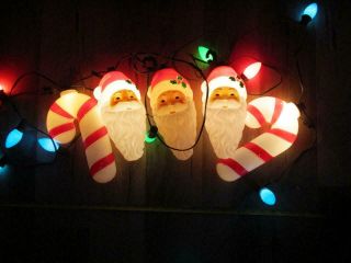 (5) 9 " Vtg Empire Plastics Blow Mold Christmas Snowman Candy Cane String Lights