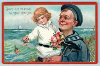 Postcard Memorial Decoration Day Old Sailor & Young Girl Brundage Tucks A40
