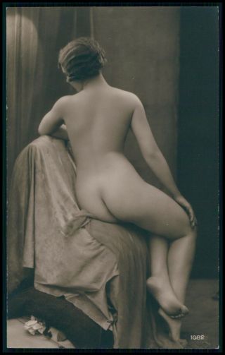 French Nude Woman Butt Pose Seated C1910 - 1920s Old Rppc Photo Postcard