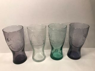 4 Mcdonalds Glasses Years 1992 Clear 1948 Green 1955 Purple Collectibles