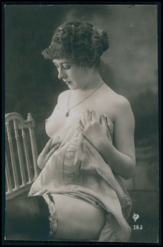 French Nude Woman Modest Girl Old C1910 - 1920s Rppc Photo Postcard