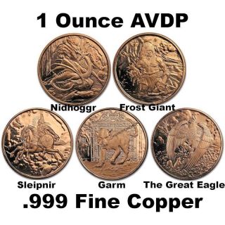 Nordic Creatures Series 1 Oz.  999 Pure Copper Bu Round (s) - 5 Different Designs