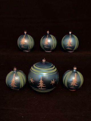 Six (6) Vintage,  Made In West Germany - Blue & Silver Christmas Ornaments