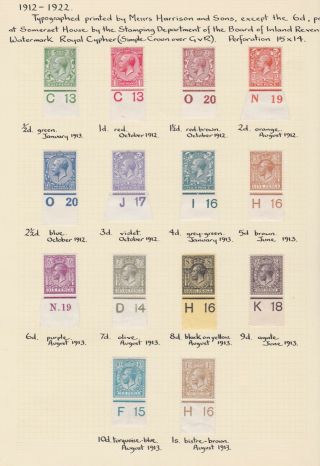 Gb Stamps King George V 1912 - 22 Issues All With Controls On Old Album Page