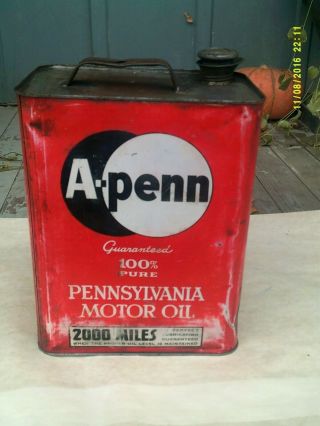 Vintage A - Penn 2000 Miles 2 Gallon Pennsylvania Motor Oil Can
