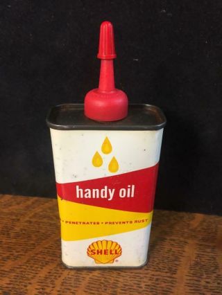 Vintage Shell Handy Oil Oiler Tin Can Empty 4 Oz.  Advertising Oil Drop Graphics
