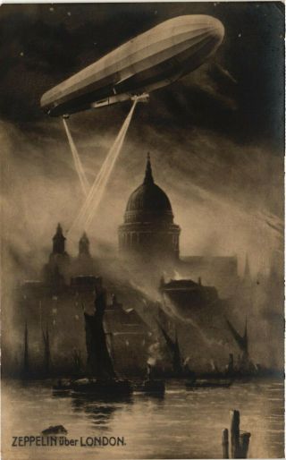 Aviation,  Military,  World War I. ,  Zeppelin Above London,  Old Postcard