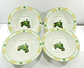 Set Of 4 Gibson John Deere Licensed Bowls 8 1/4 " 730 Tractor And Wheat Logo
