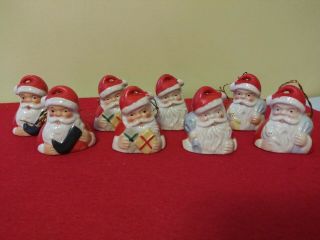 Vintage Set Of 8 Porcelain Mini Santa Bell Ornaments - Japan - 2 Inches Tall