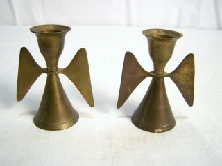 Vintage Set Of 2 Brass Candle Holders Antique 3 Inches Tall Angel Wings Style