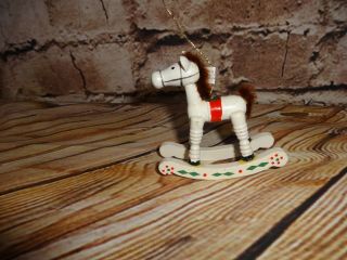 Vintage Wooden Wood Rocking Horse White Brown Tree Ornament Holiday Decoration