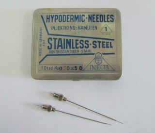 1950s Vintage German Ddr Medical Tin Box Set Of 12 Hypodermic Needles