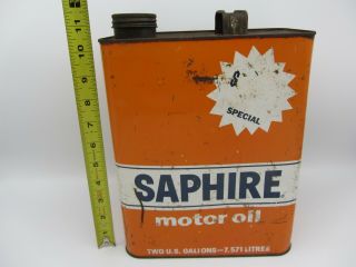 Vintage Empty 2 Two Gallon Gulf Saphire Sae 30 Motor Engine Oil Metal Can Bucket