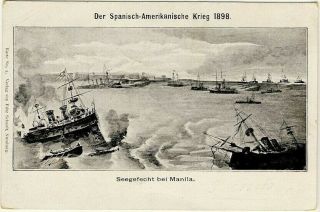 Philippines Manila American - Spanish War Sea Battle Old Ppc 1898