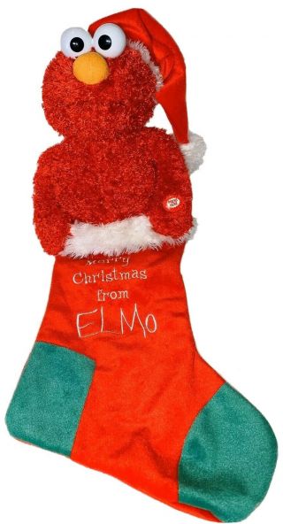 Singing Elmo Sesame Street Christmas Stocking Mouth Moves Sing Jingle Bells