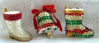 3 Vintage Christmas Beads & Sequins Finished Kit Bell Boots Tree Ornaments
