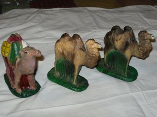 3 Vintage Chalkware Camels Nativity Animal Figurines L@@k