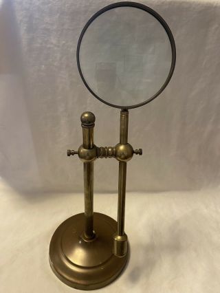 Vintage Brass Desktop Magnifying Glass With Adjustable Stand & Magnifier,  14”