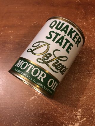 Vintage Quaker State Deluxe 1 Quart Oil Can Full Old Stock