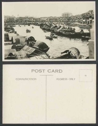 Singapore Old Real Photo Postcard Boat Quay Harbour Sampans Boats River & Street