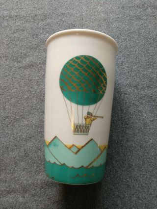 2014 Starbucks Ceramic Mug Hot Air Balloon Traveler Tumbler 12 Fl Oz W Gold Lid