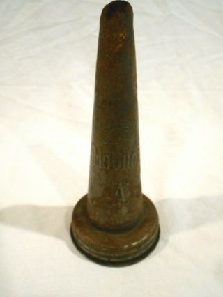 Vintage Mobiloil Gargoyle " A " Glass Oil Bottle Metal Funnel/spout 6 1/2 "