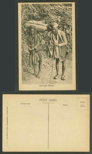 India Old Postcard Hill Fuel Carrier Native Coolies Carrying Fuel Twigs Costumes