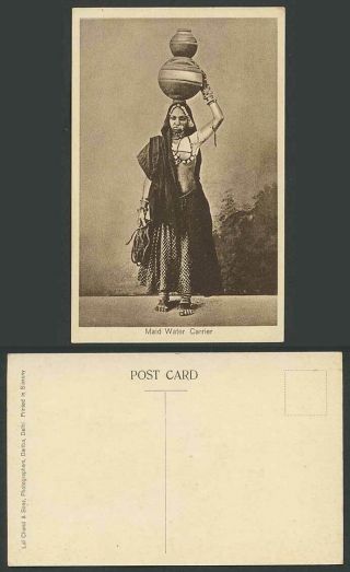 India Old Postcard Maid Water Carrier Native Hindu Woman Girl Carry Gourd Vessel