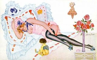 Reclining Semi - Nude Beauty Fine Old Erotic Postcard X.  Sager