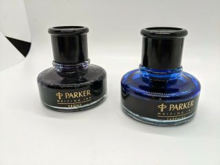 Parker Fountain Pen Ink Well Bottles Nearly Full Sapphire Ebony
