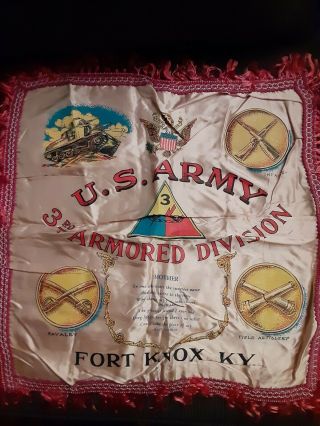 Vtg 40s Ww2 Us Army Ft Knox,  Ky " Mother " Poem Satin Pillow Case Wwii