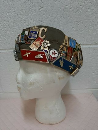Vintage Russian Soviet Military Cap Army Pilotka With 31 Pins & 2 Patches Ussr