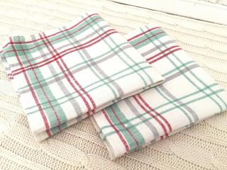 Vintage Napkins Red & Green Plaid Christmas Country Cabin Cotton Linen Set Of 2