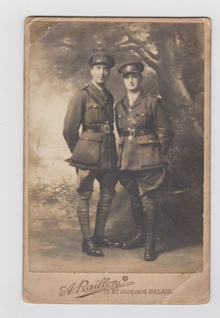 Ww1 Great Old Postcard Size Real Photo British Army Officers Calais A.  Raillon