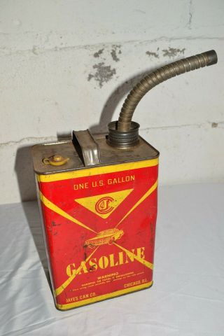 Vintage 1960s One Gallon Gas Can Jayes Can Co.  Metal Chicago Advertising Sign