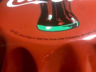 Coca - Cola Large Bottle Cap Steel Sign Red with White Logo 1998 2