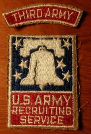 Rare Post Wwii Vintage Us Army Recruiting Service Patch & Third Army Tab