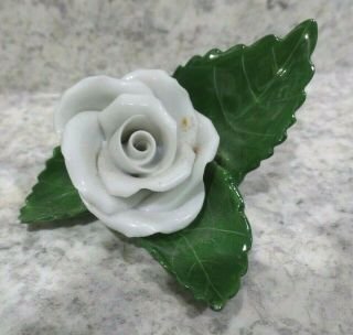 Herend Hungary White Rose On Leaf Porcelain Place Card Holder Hand Painted 2